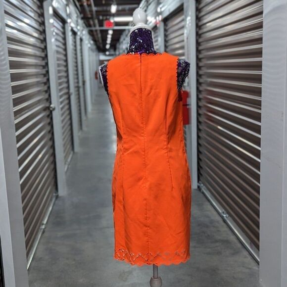 J. Crew Size 6 Neon Orange Knee-Length Sheath Dress with Floral Cut Outs on Hems - Picture 2 of 12